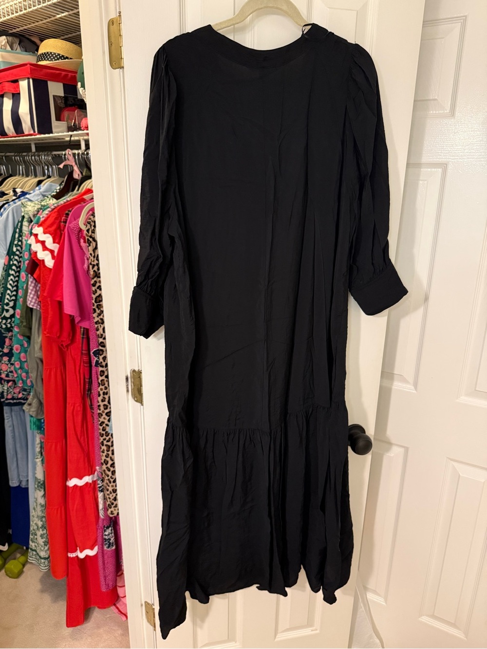 H&M Black Long Sleeve Tiered Maxi Dress with Round Neck